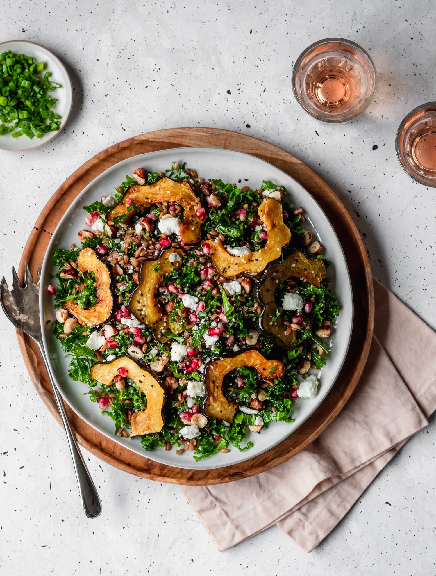 Farro Salad With Acorn Squash, Kale, + Pomegranate