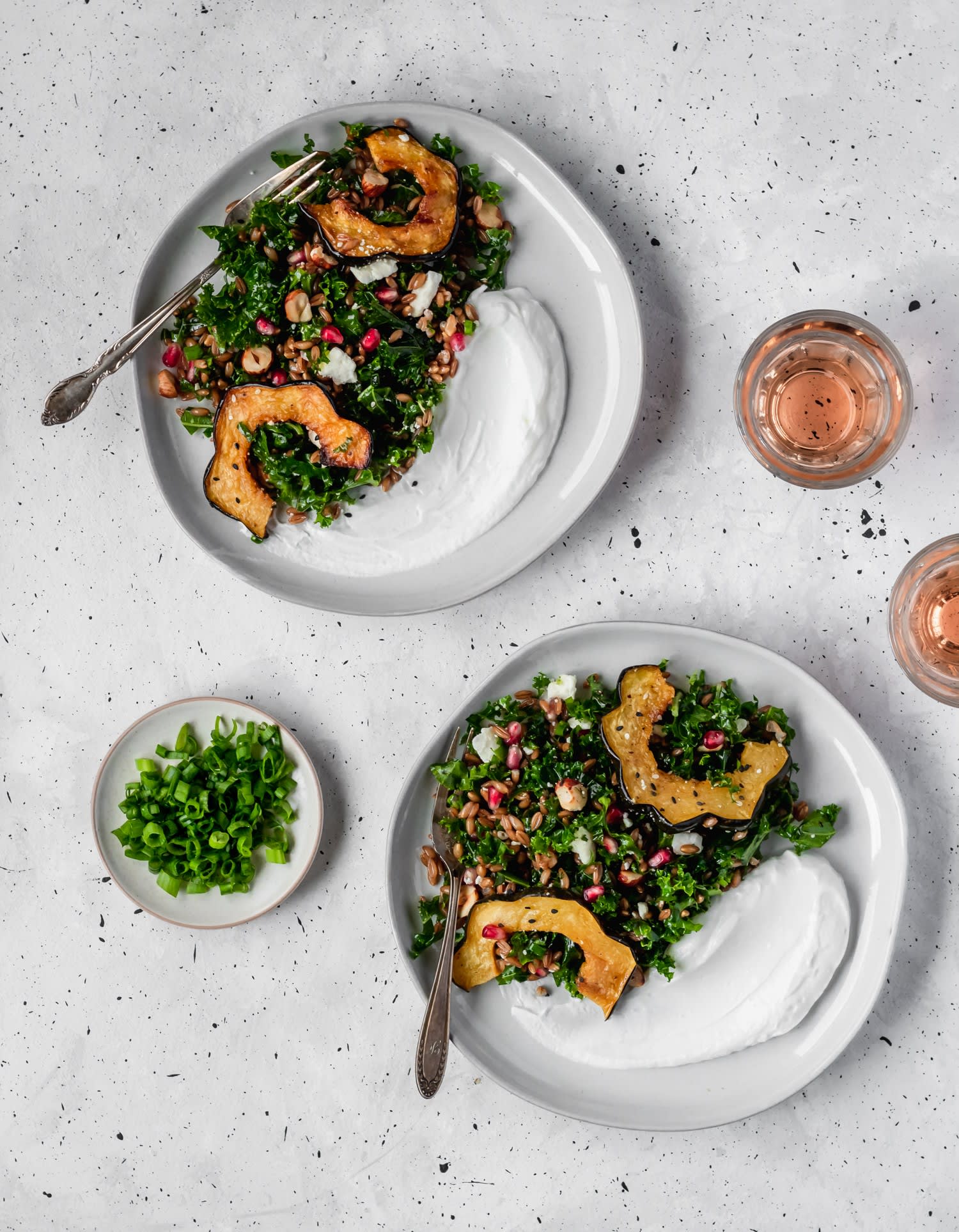 Farro Salad With Acorn Squash, Kale, + Pomegranate