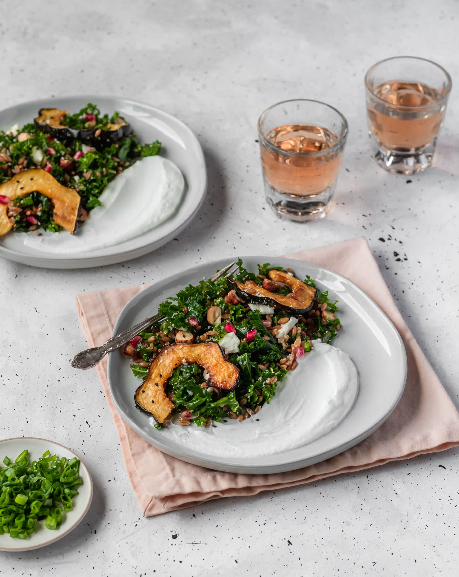 Farro Salad With Acorn Squash, Kale, + Pomegranate