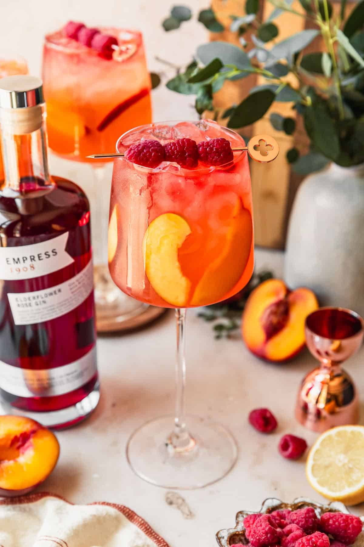 Peachy Pink Gin Spritz with Raspberries