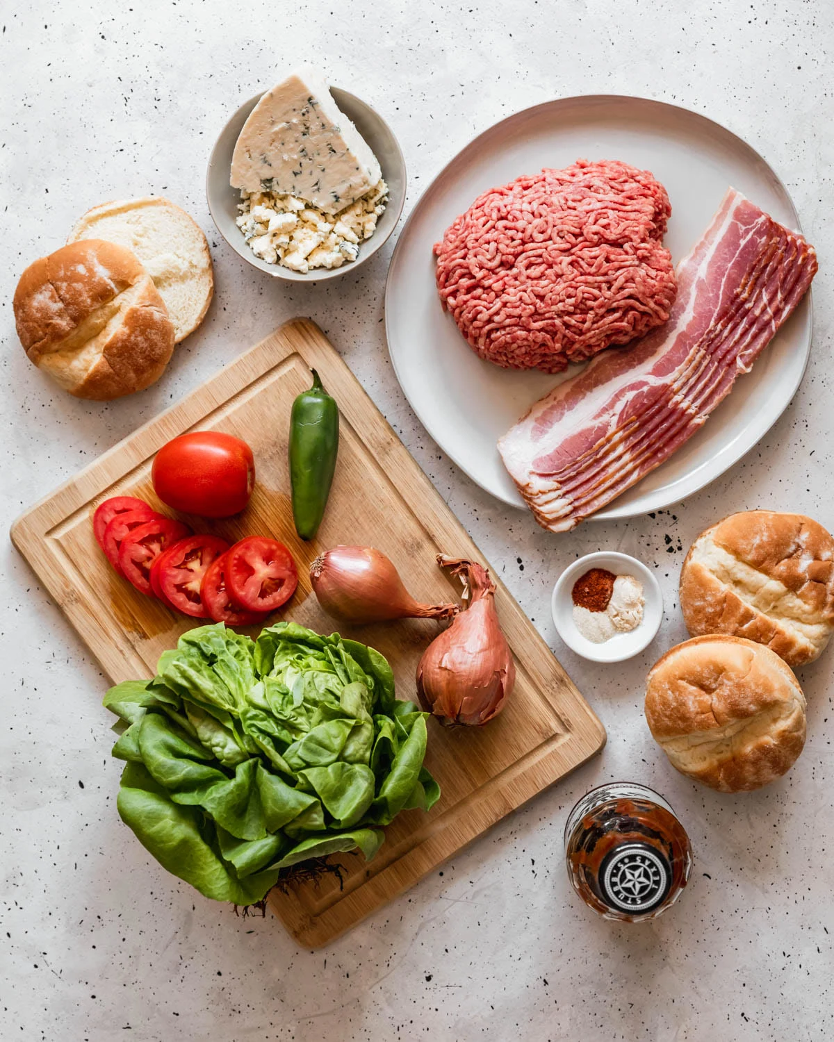Blue Cheese Burgers With Bbq Shallots & Jalapeños