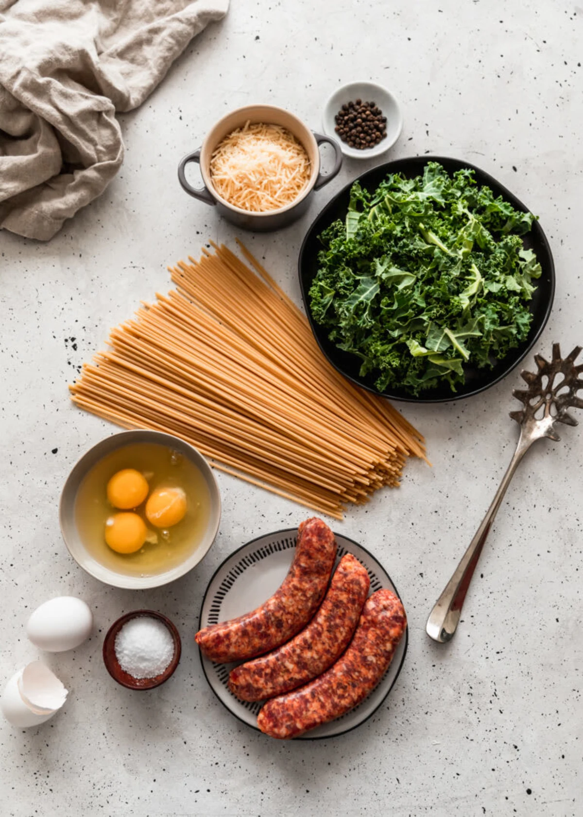 Bucatini Carbonara With Sausage & Greens