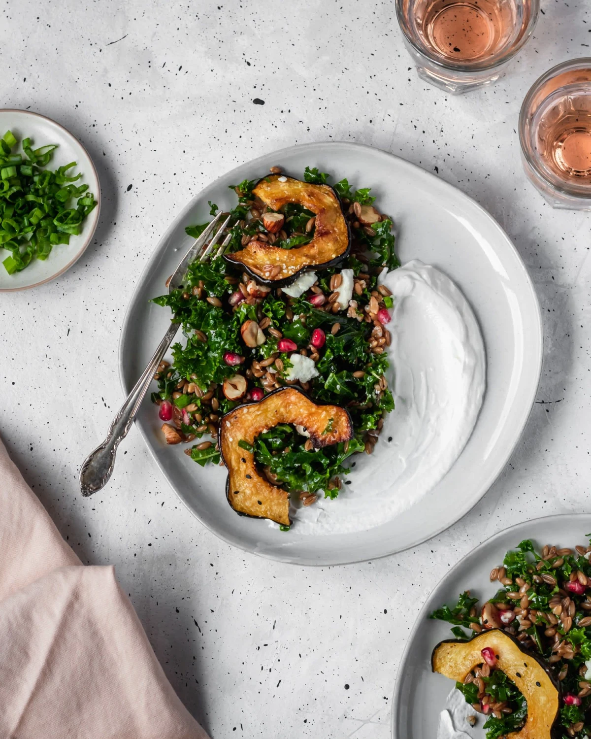 Farro Salad With Acorn Squash, Kale, Pomegranate