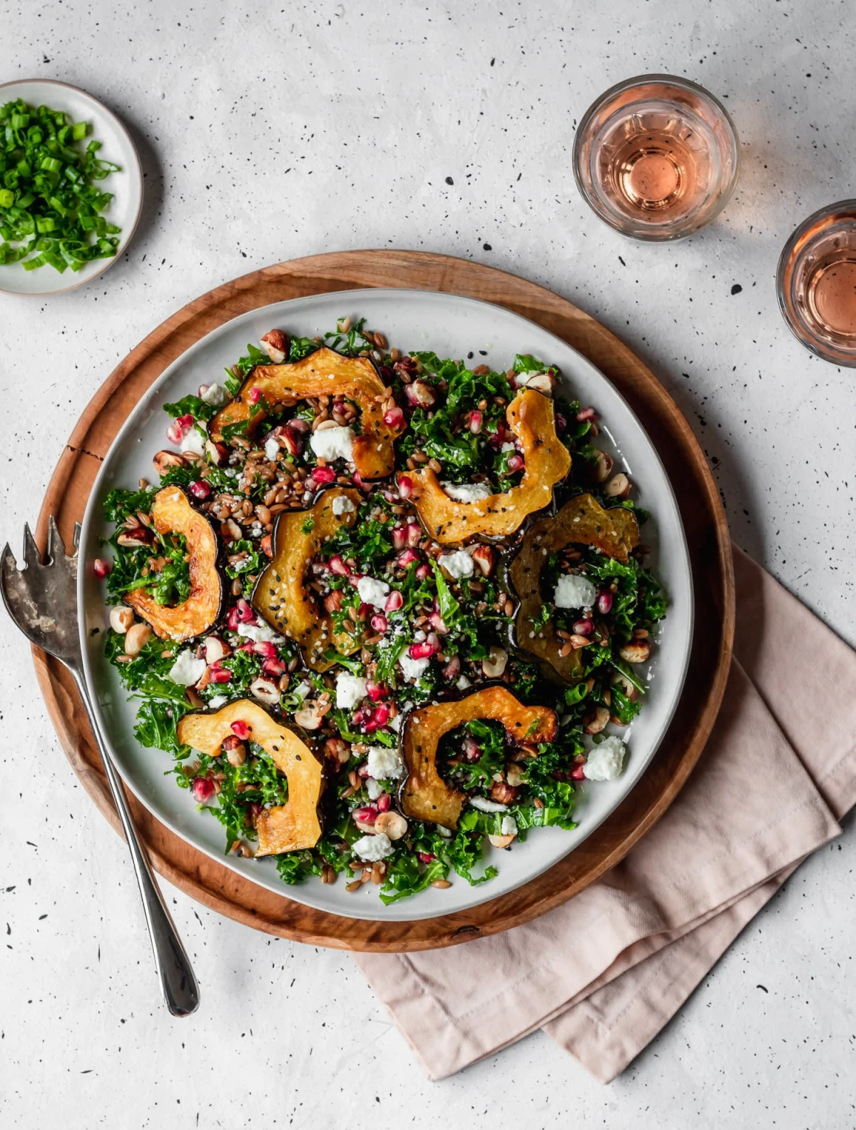Farro Salad With Acorn Squash, Kale, Pomegranate