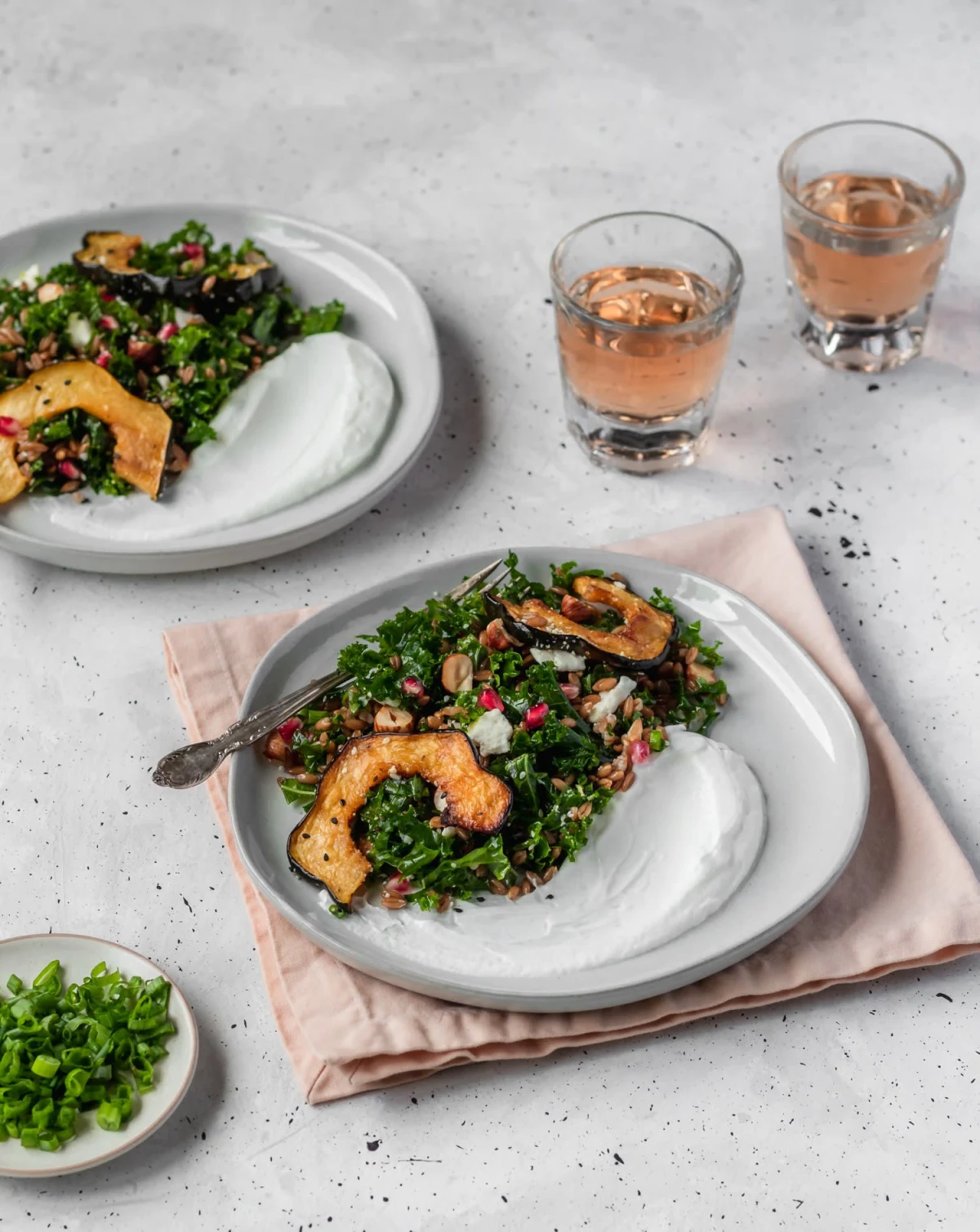 Farro Salad With Acorn Squash, Kale, Pomegranate