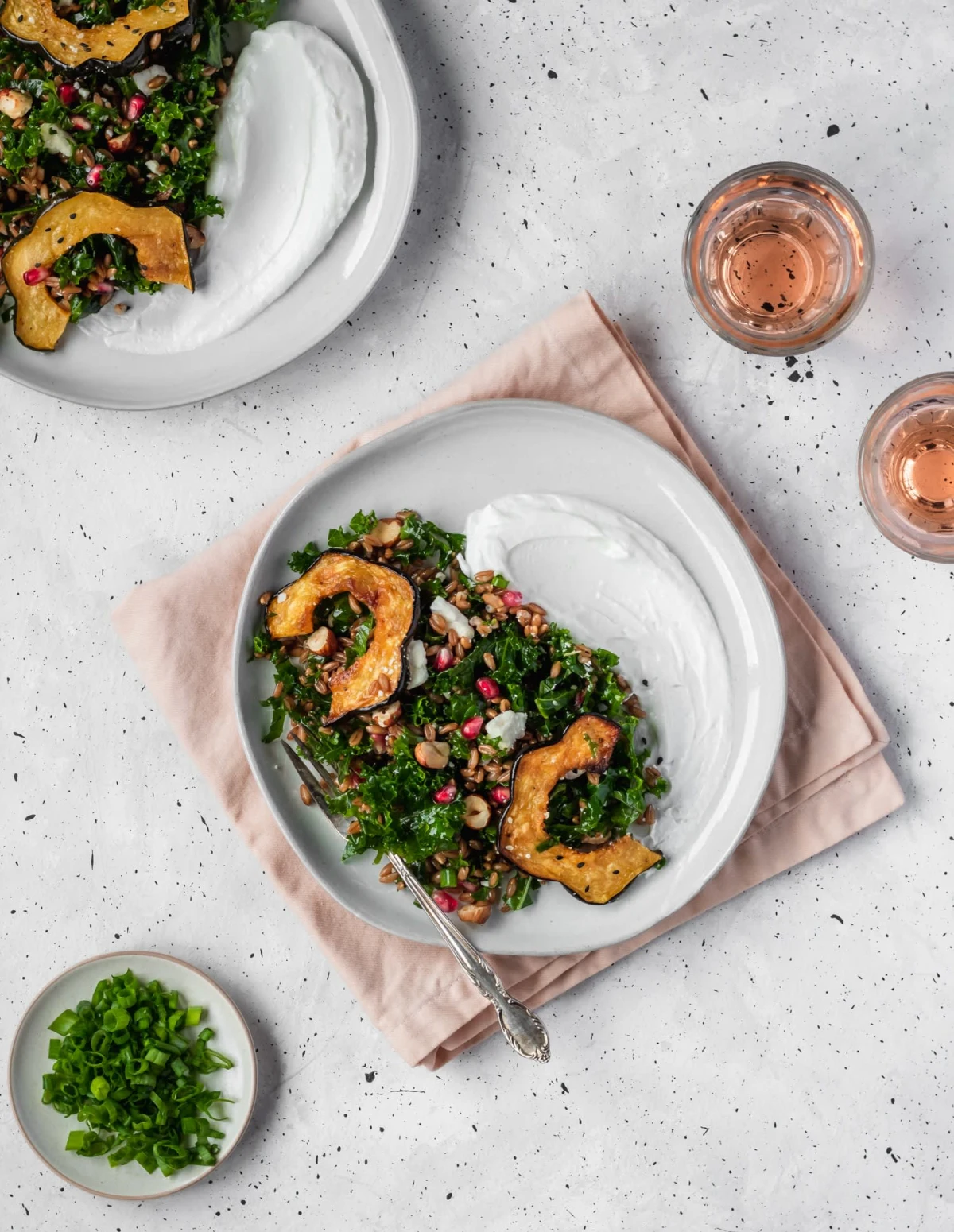 Farro Salad With Acorn Squash, Kale, Pomegranate