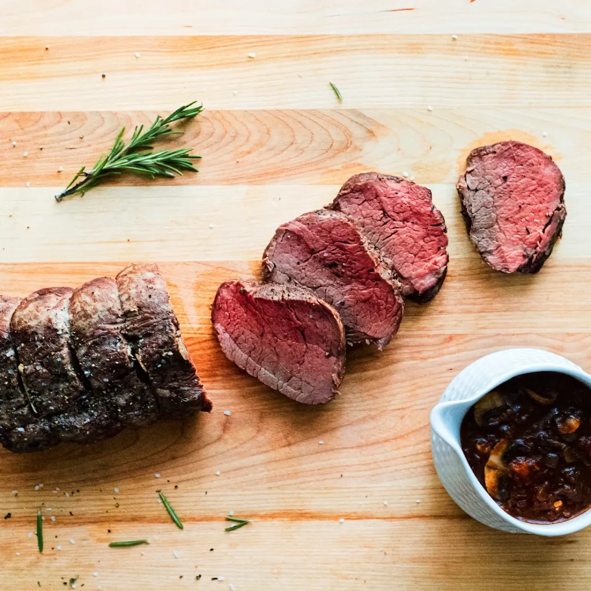 Slow-Roasted Beef Tenderloin with Red Wine Mushroom Sauce