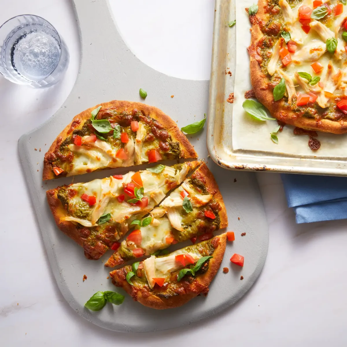 Chicken Pesto Naan Pizzas