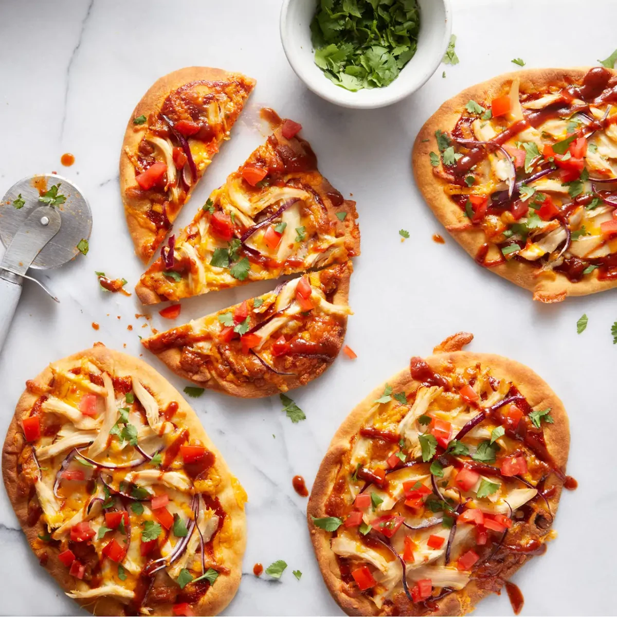 Quick and Easy Barbecue Chicken Naan Pizzas