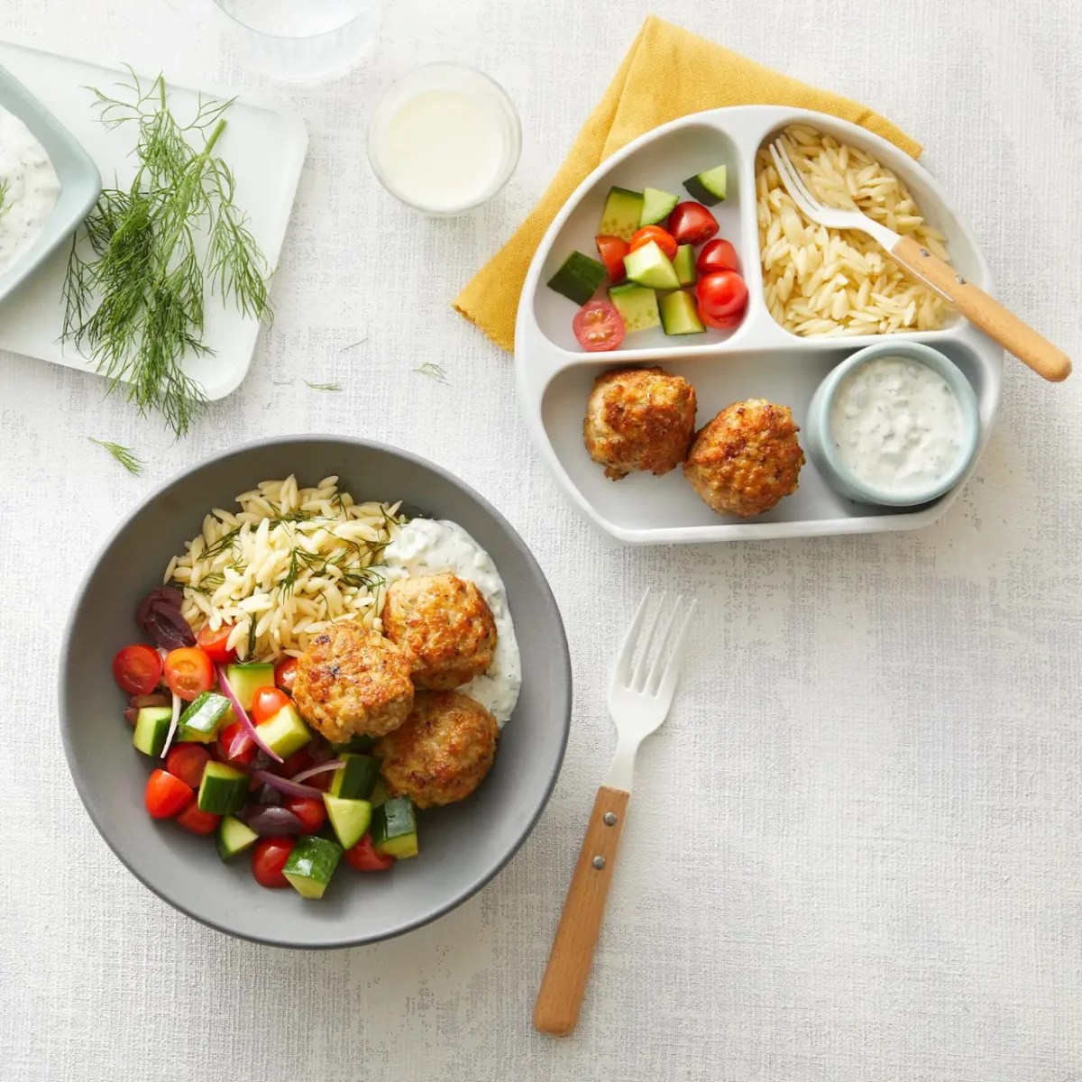Mediterranean Meatball and Orzo Bowls