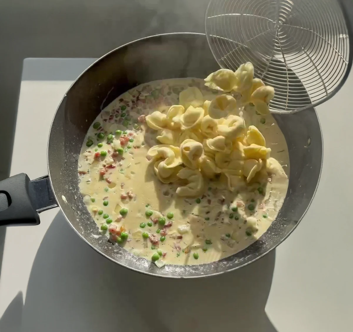 Creamy Tortellini with Pancetta & Peas