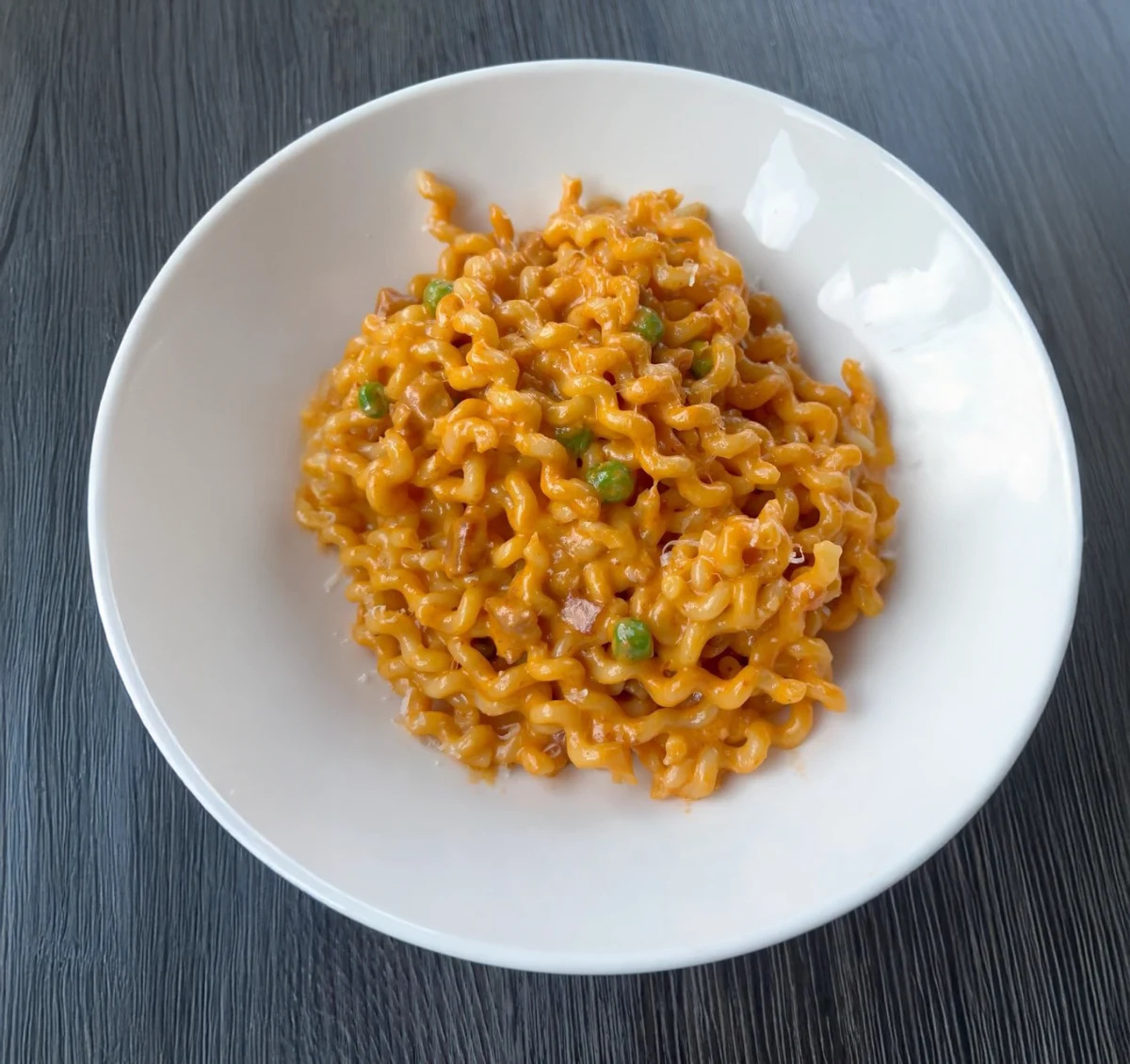 Creamy Tomato Pancetta Pasta with Peas
