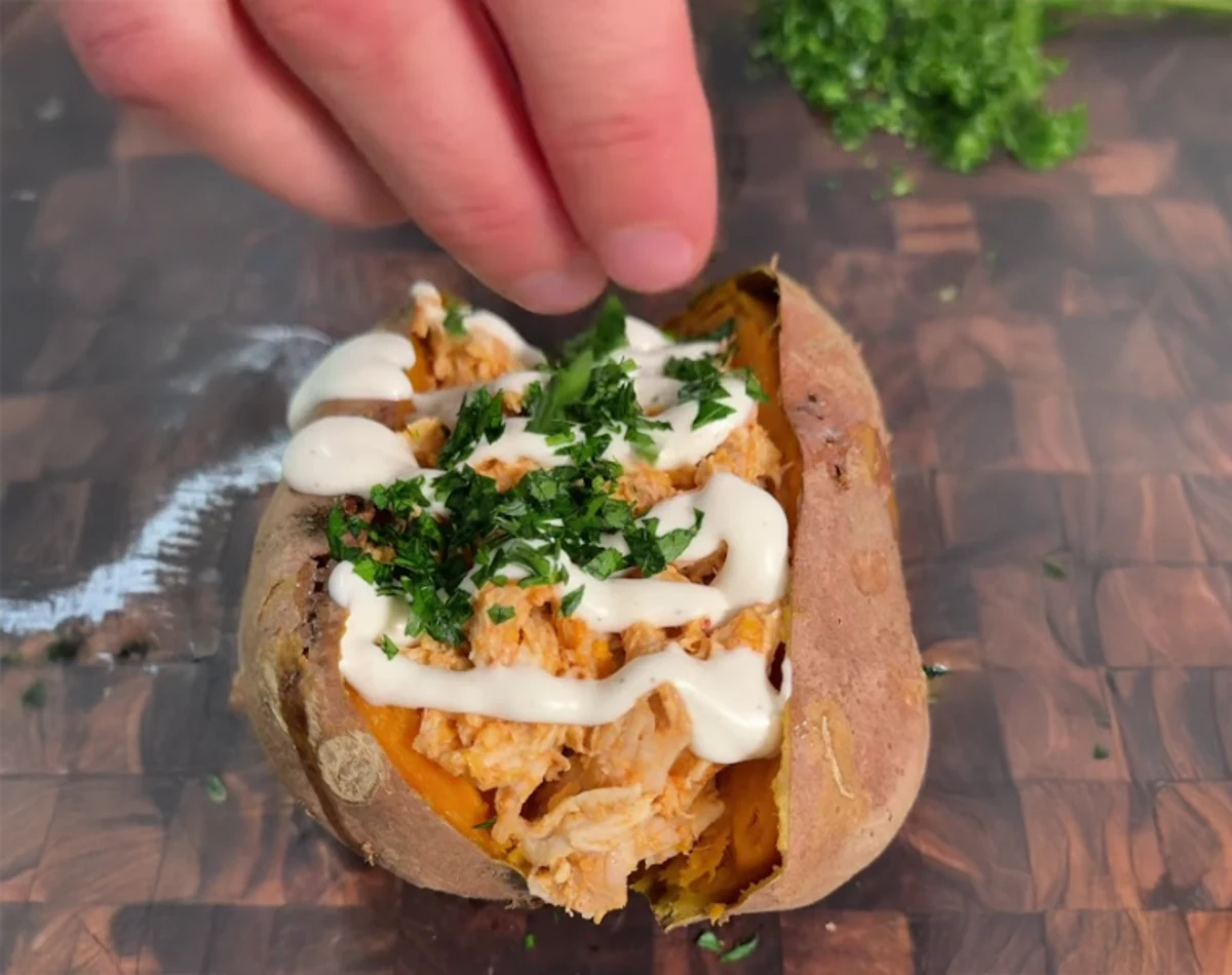 Buffalo Chicken Stuffed Sweet Potatoes