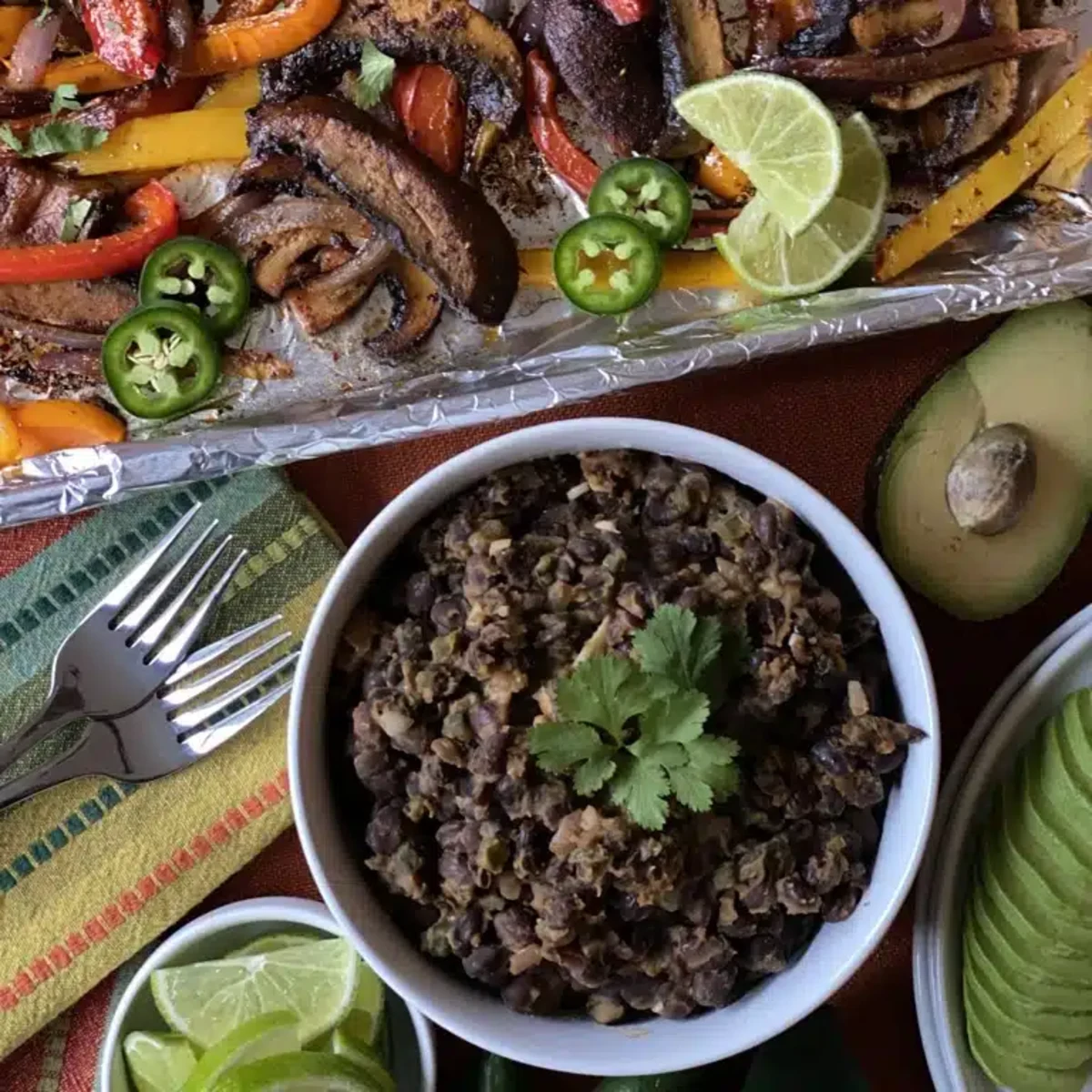 Portobello Mushroom Fajitas with Spiced Black Beans