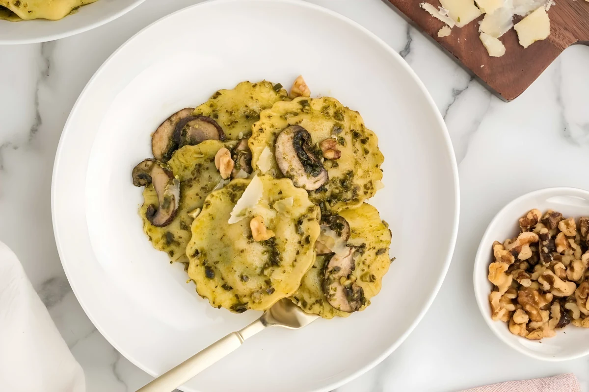Mushroom Ravioli with Pesto