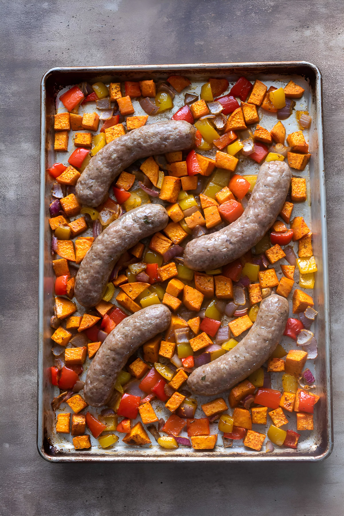 Sheet Pan Sausage, Peppers and Sweet Potatoes