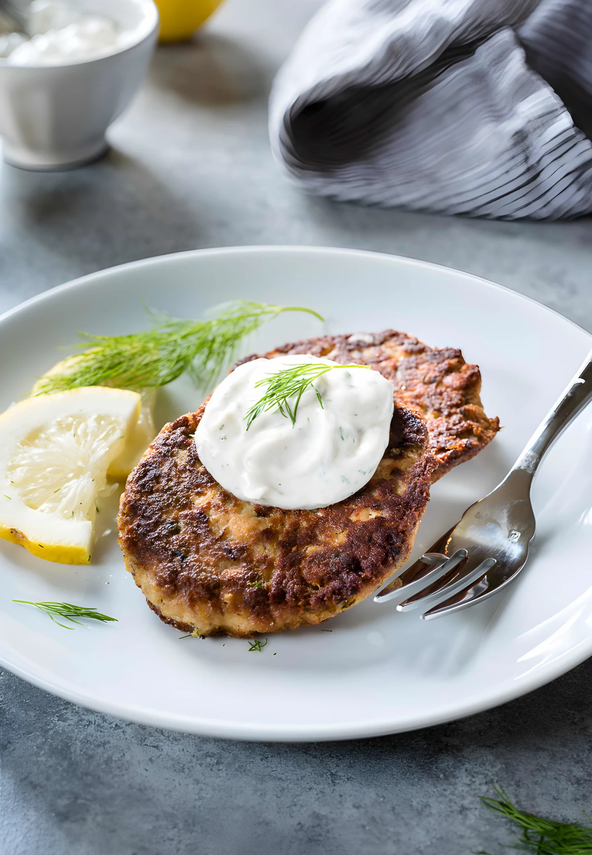 Crispy Salmon Patties with Lemon Dill Sauce