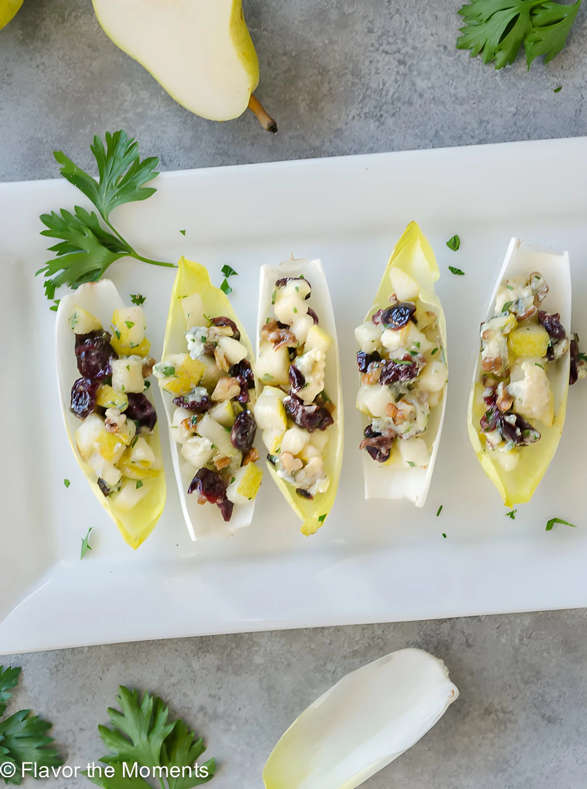 Endive Salad Bites with Pears, Blue Cheese, and Pecans