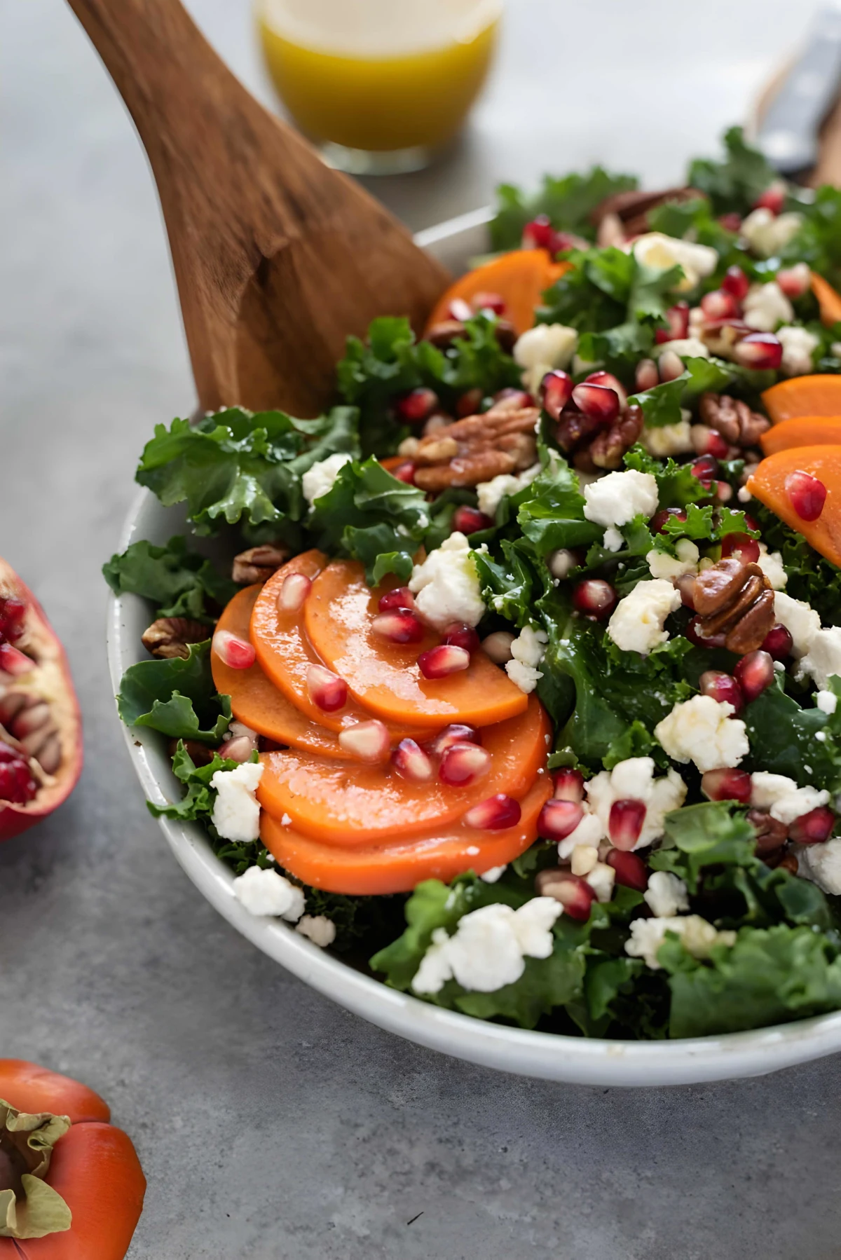 Holiday Salad with Kale, Persimmon and Pomegranate