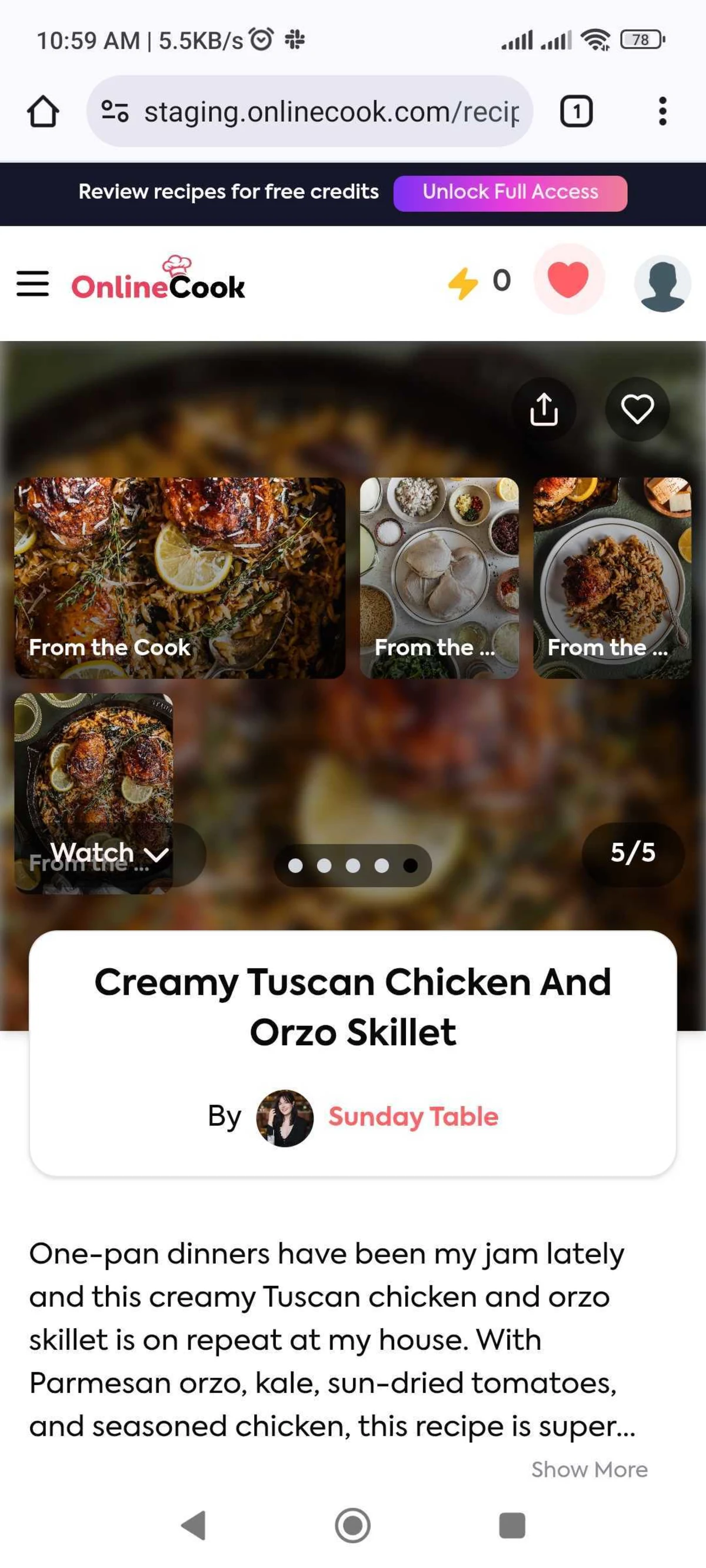 Creamy Tuscan Chicken And Orzo Skillet