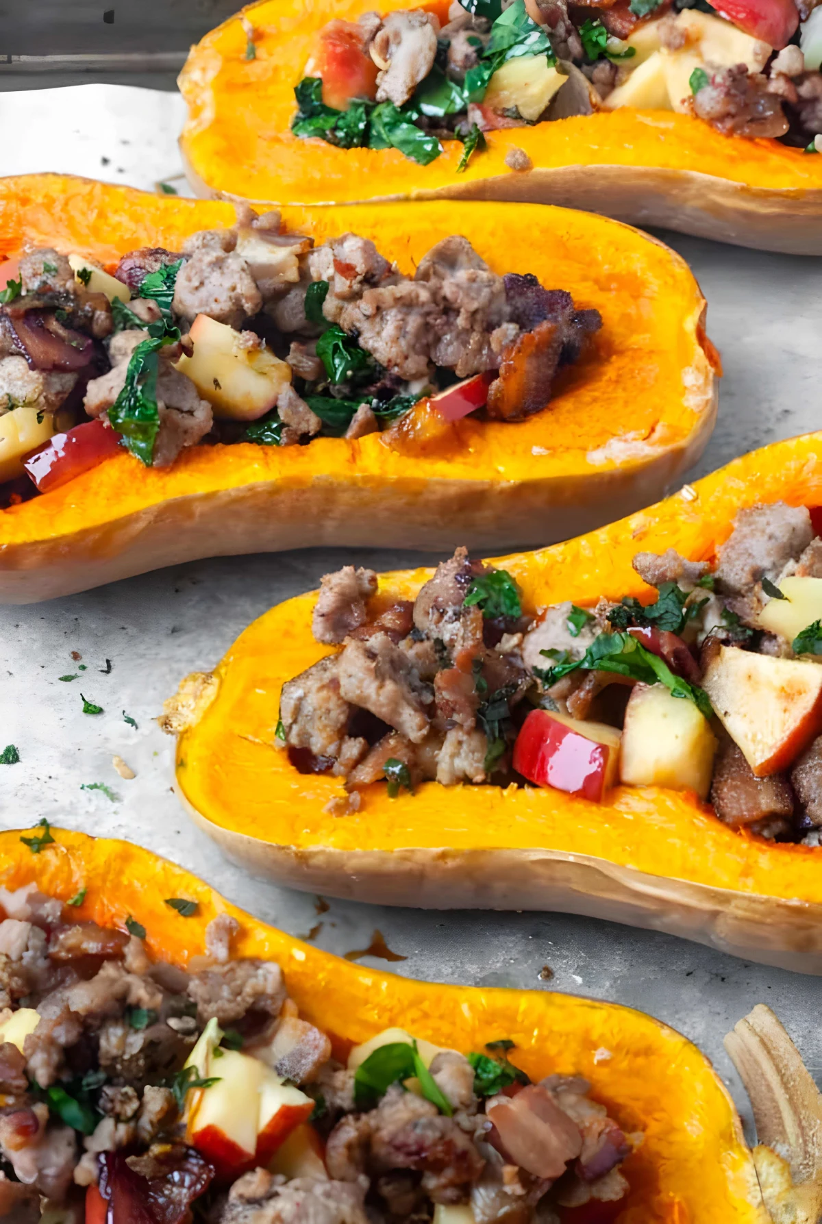 Whole30 Sausage Apple Stuffed Butternut Squash