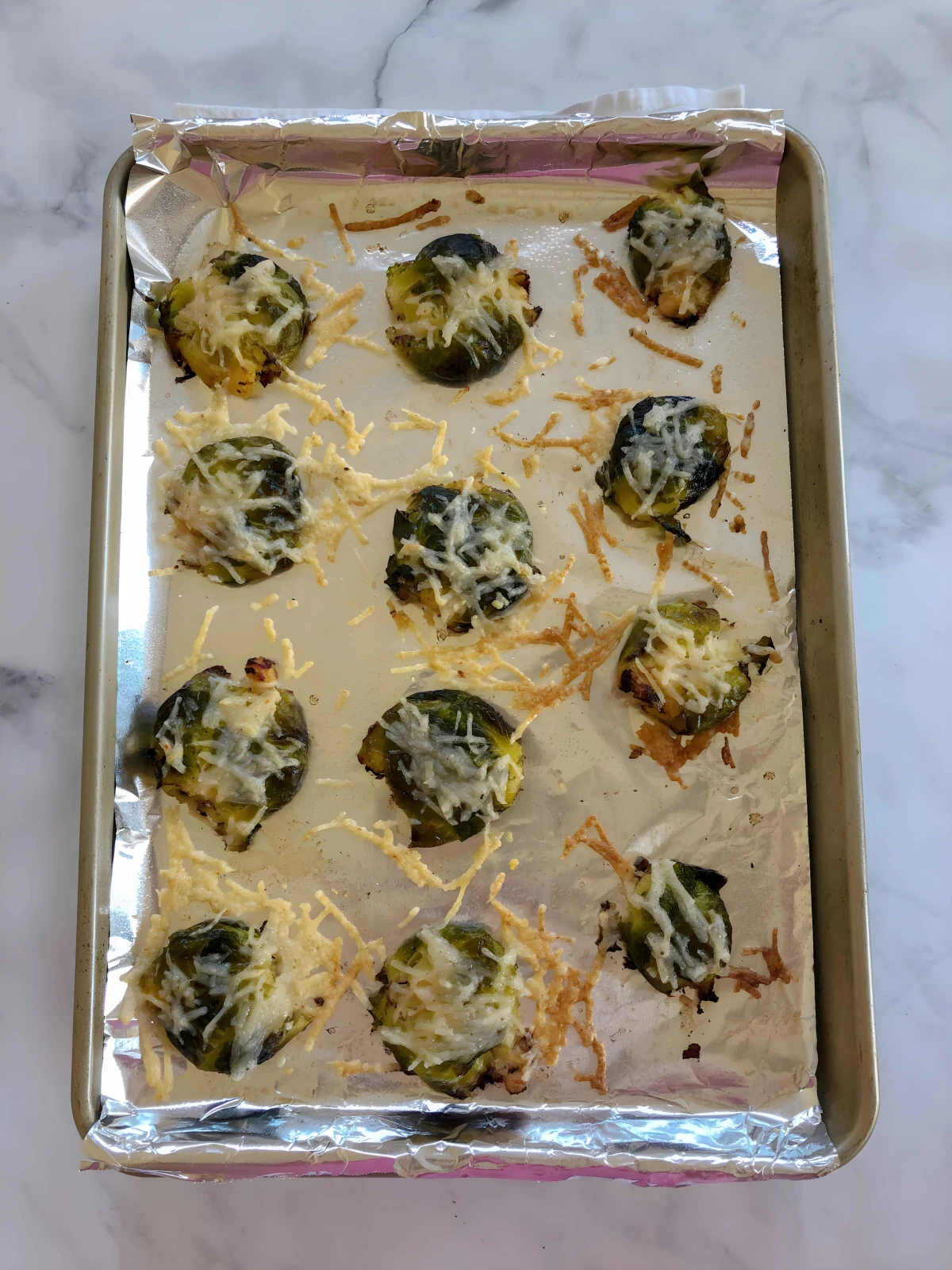 Smashed Brussels Sprouts with Vegan Cheese