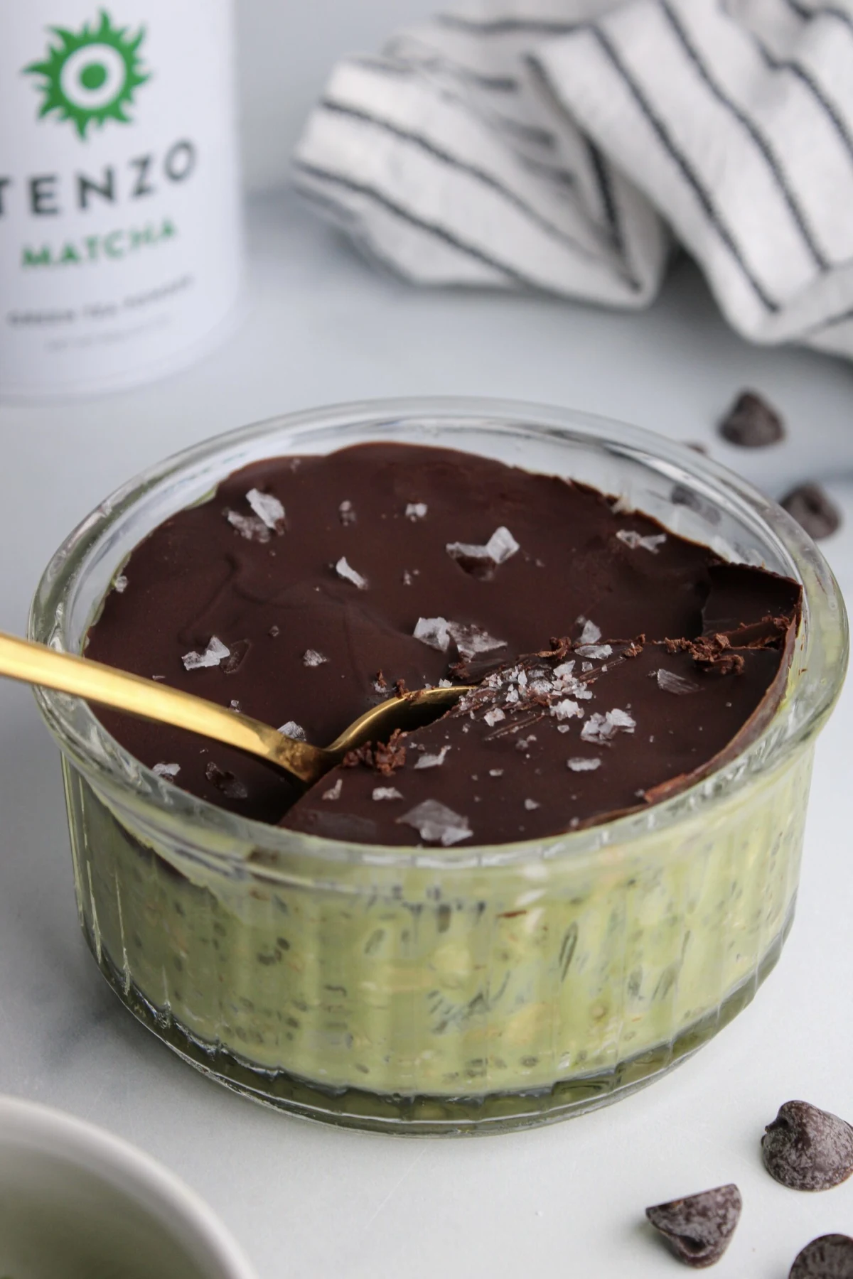 Matcha Overnight Oats with Chocolate Shell
