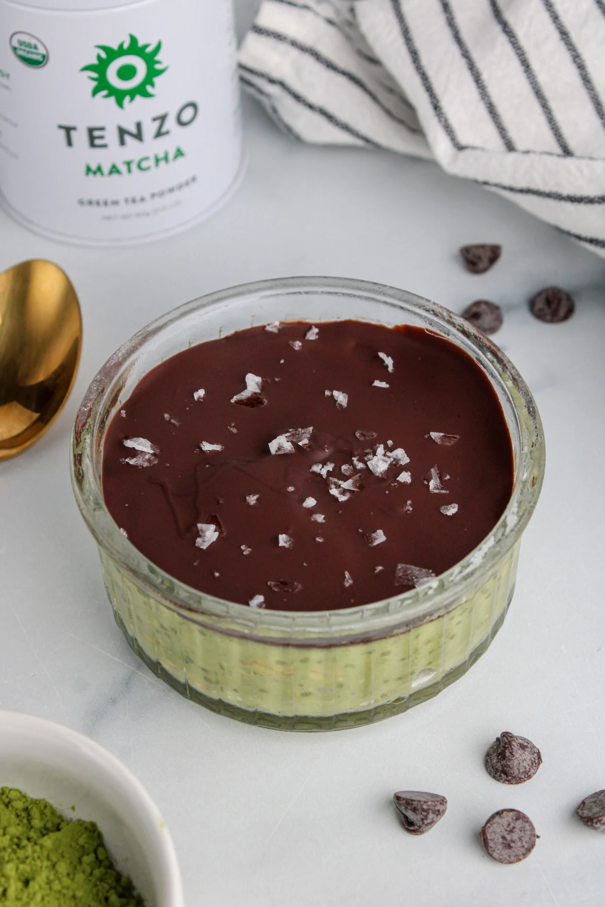 Matcha Overnight Oats with Chocolate Shell
