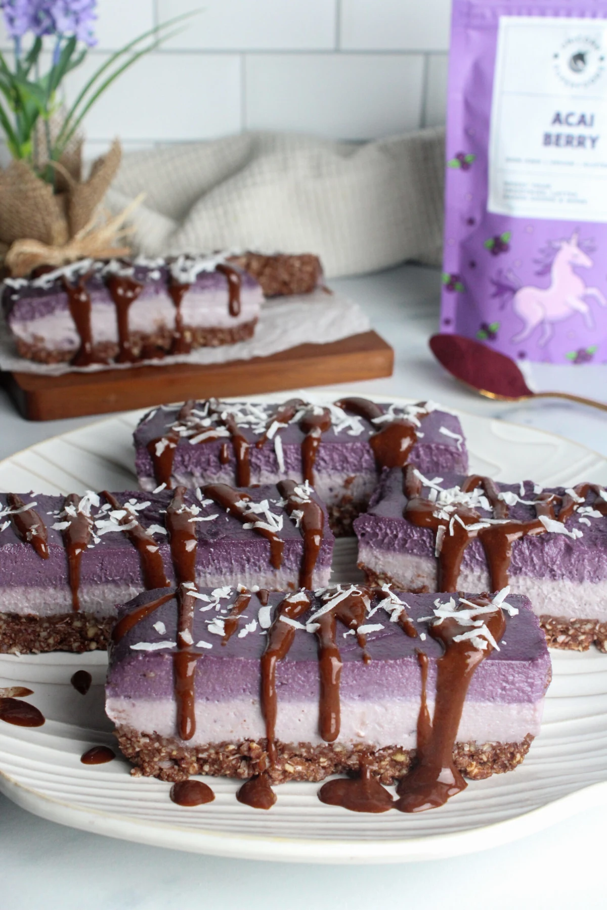 Vegan Acai Chocolate Cheesecake Bars