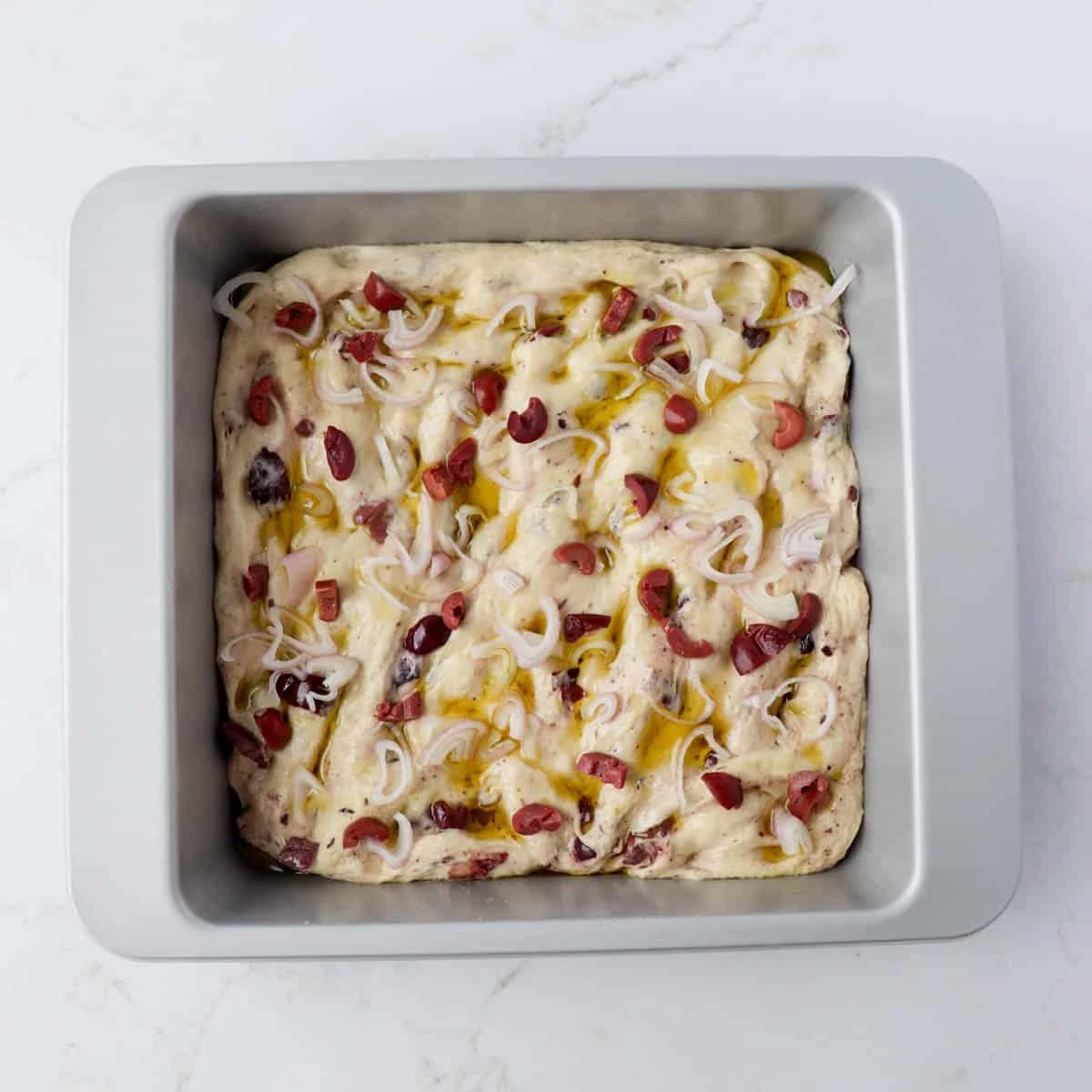 Shallot Black Olive Focaccia Bread