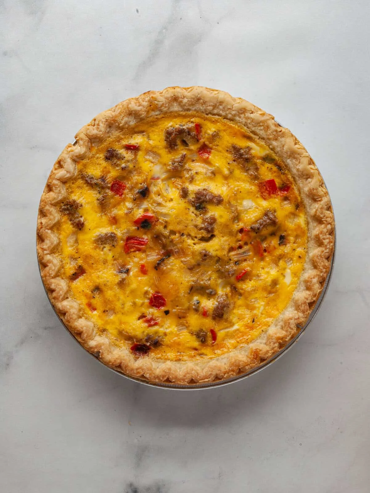 Lazy Quiche with Sausage, Onions, and Peppers