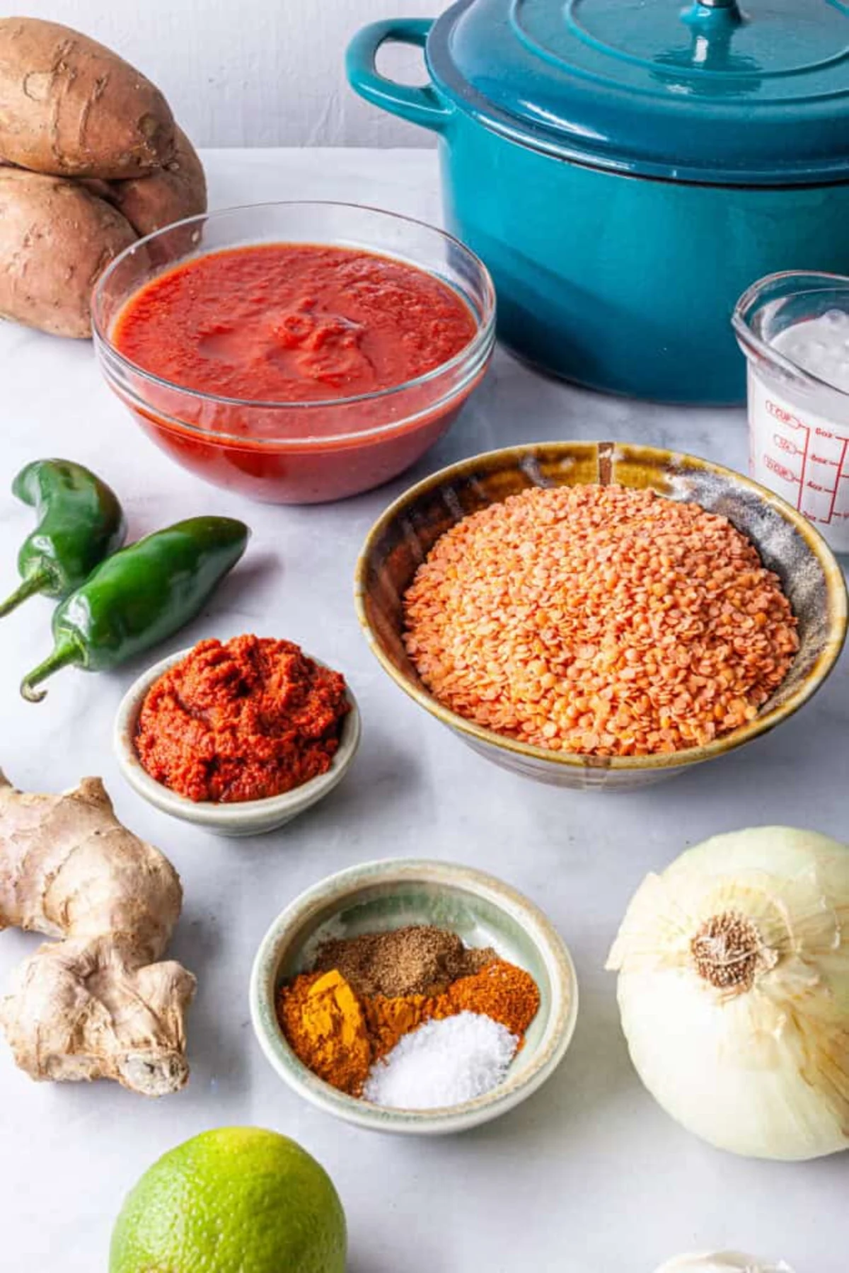 Red Curry Lentils with Sweet Potatoes and Spinach