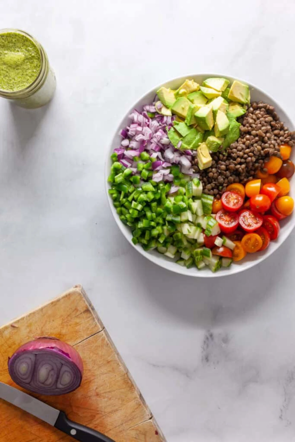 Lentil Salad with Avocado, Cherry Tomato, and Lime Cilantro Vinaigrette