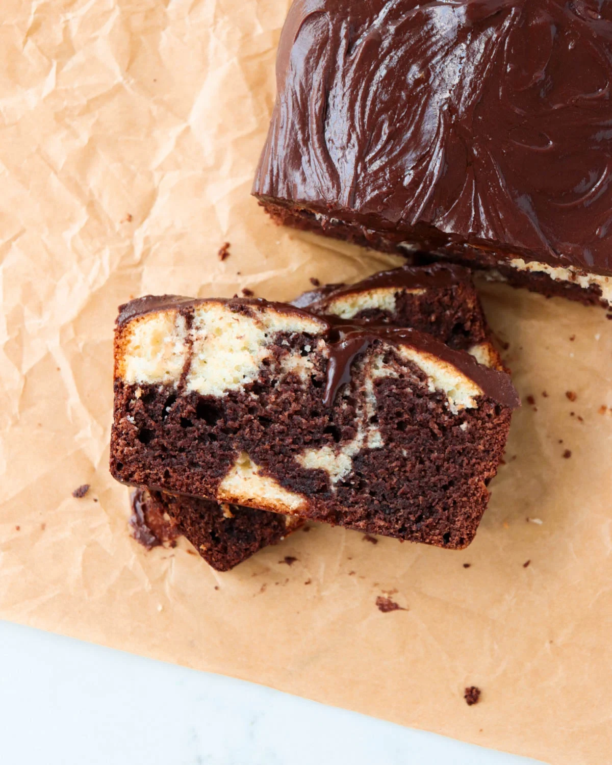 Marbled Pound Cake with Chocolate Icing