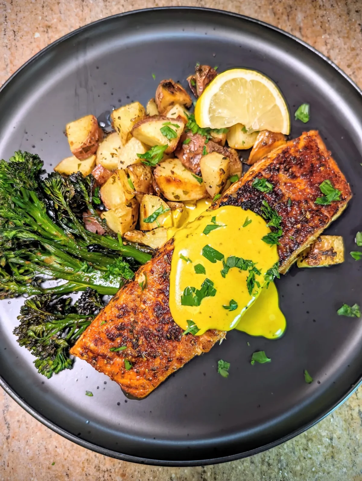 Blackened Salmon with Turmeric Cream Sauce
