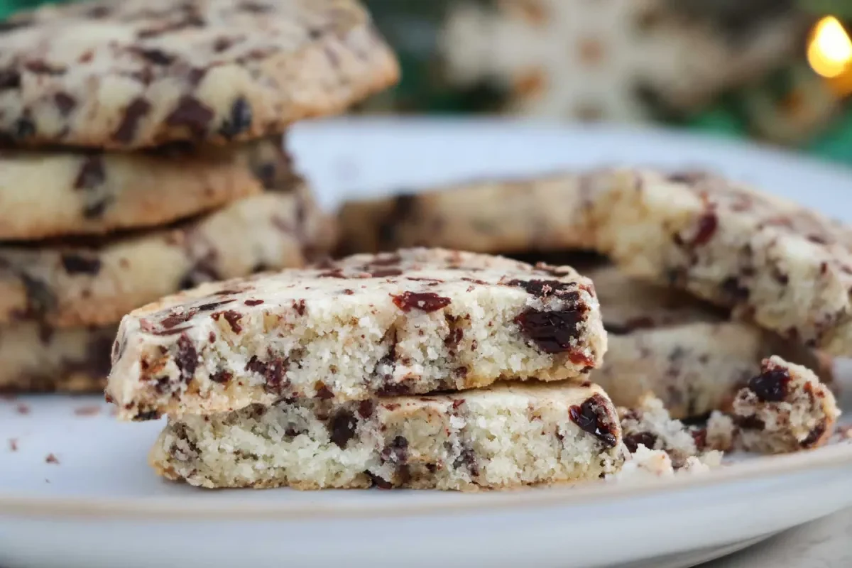 Almond Shortbread Cookies with Chocolate and Cherries