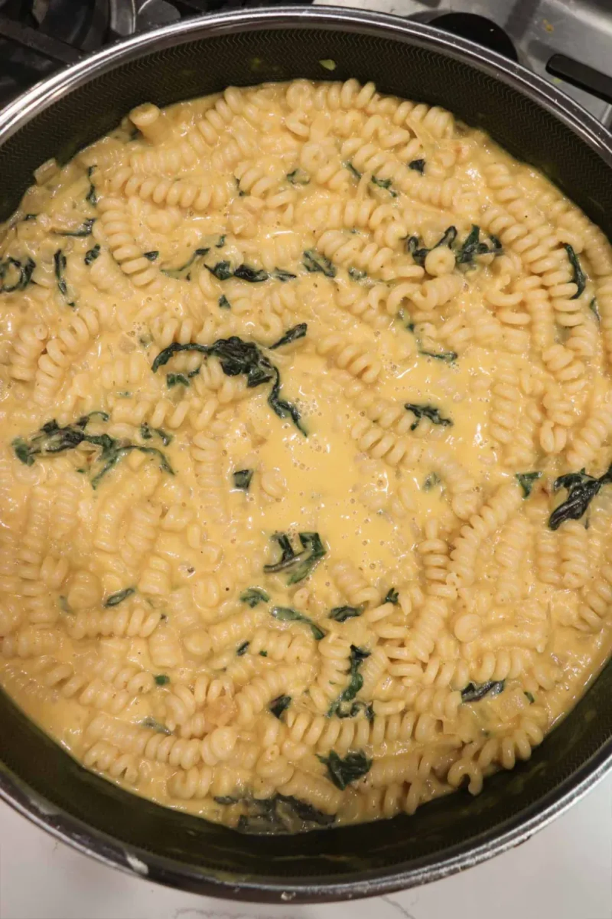 Pasta with Butternut Squash Sauce, Gruyere, and Greens