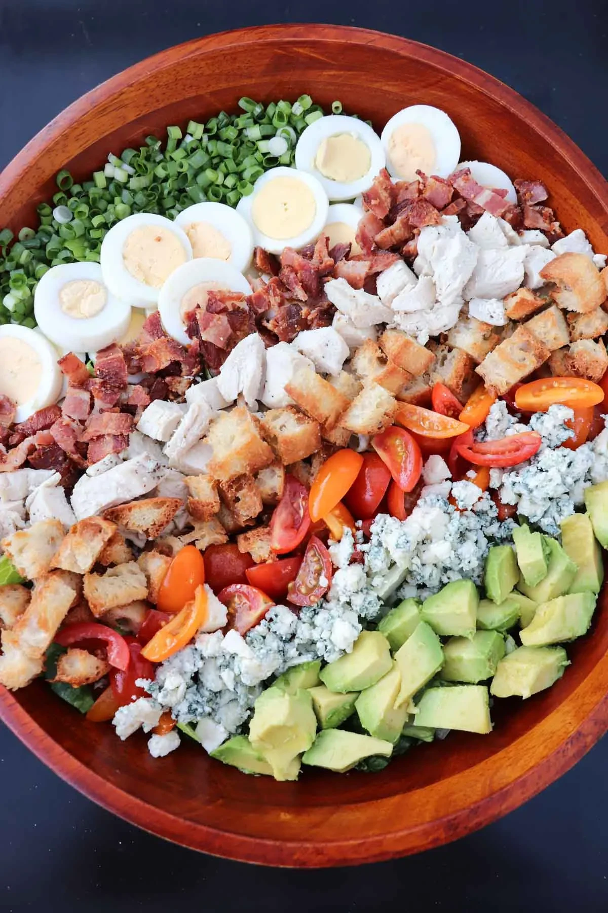 California Cobb Salad with Bacon Croutons and Basil Vinaigrette