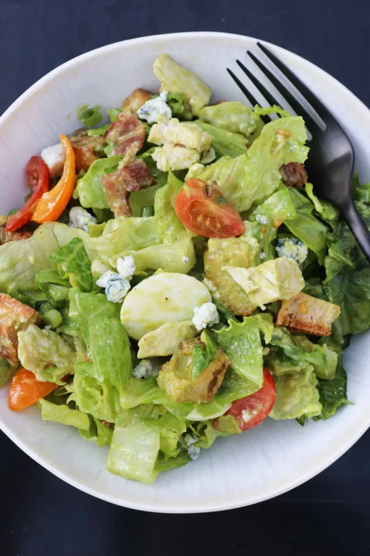 California Cobb Salad with Bacon Croutons and Basil Vinaigrette