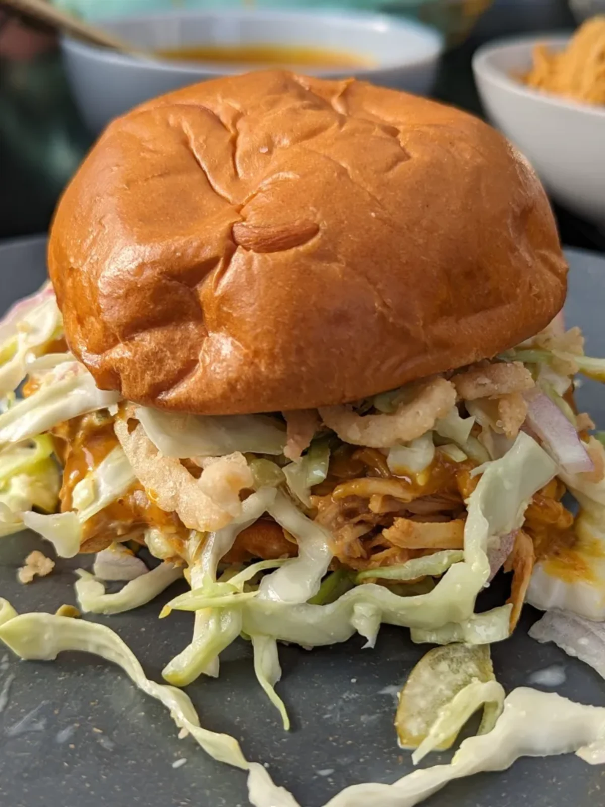 BBQ Chicken Sandwich with Dill Pickle Slaw (Slow Cooker)