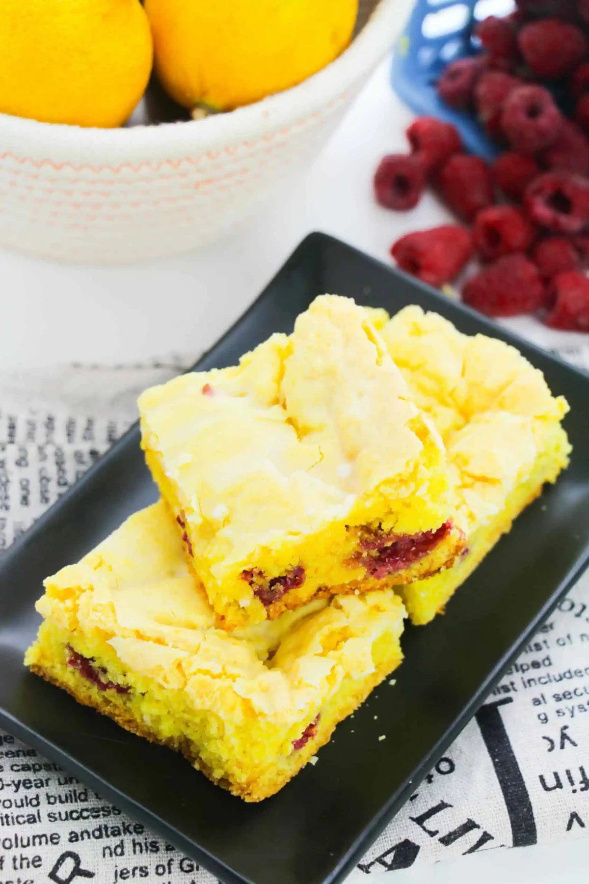 Lemon Blondies with Raspberries