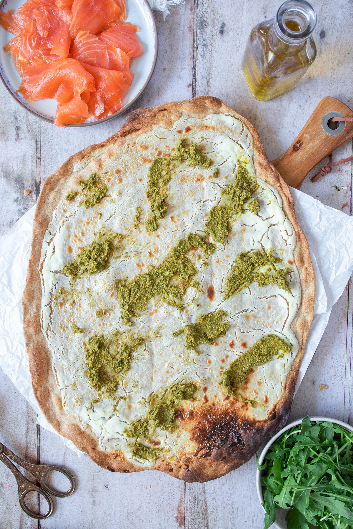 Flammkuchen with Salmon and Arugula