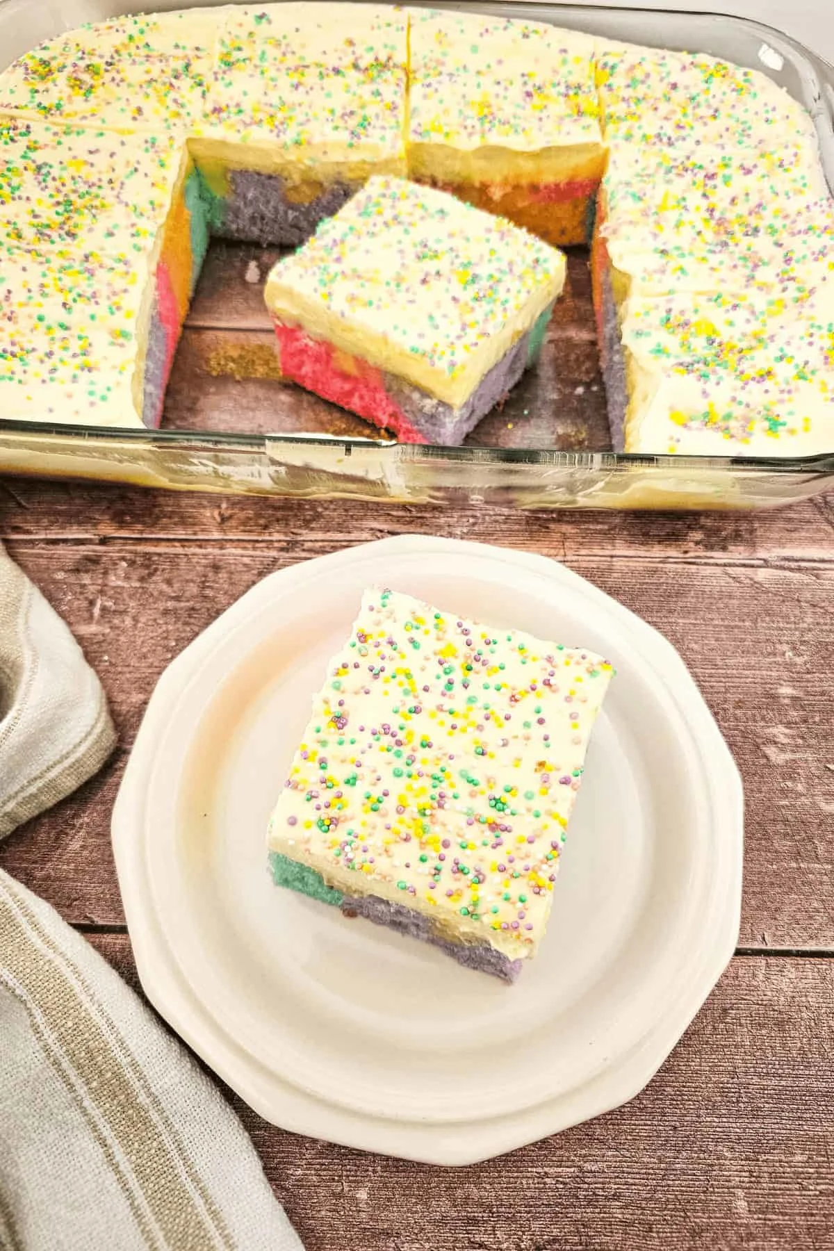 Rainbow Pudding Poke Cake