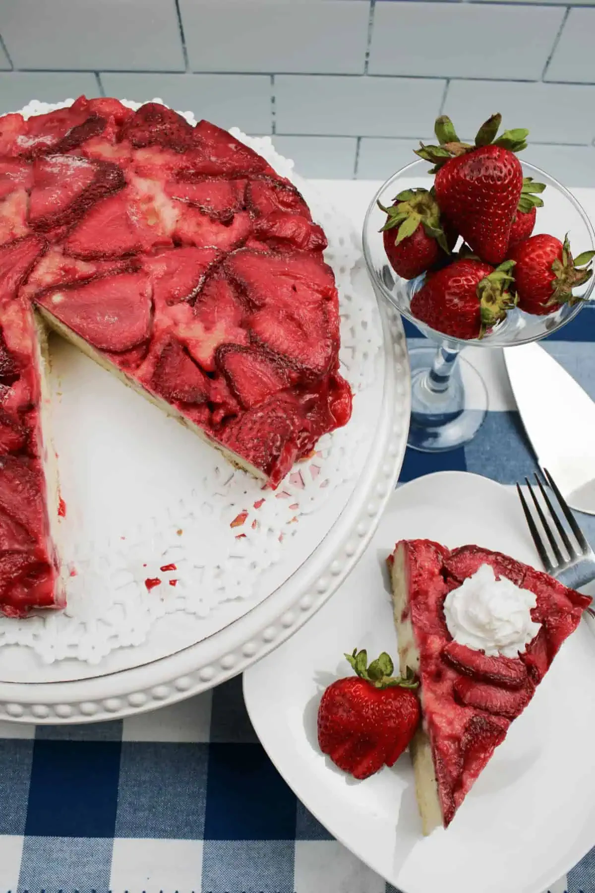 Upside Down Strawberry Vanilla Cake