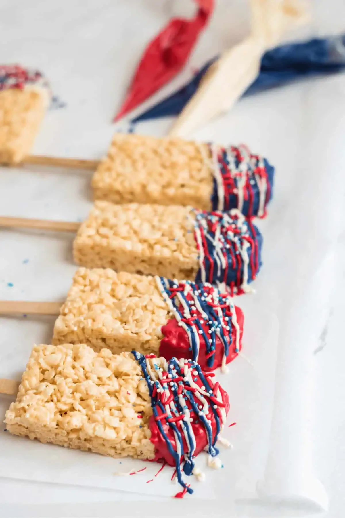 Chocolate Covered Rice Krispy Treat Flags