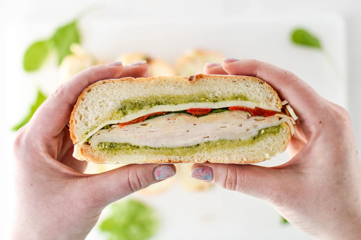 Pesto Chicken Overnight Pressed Sandwiches