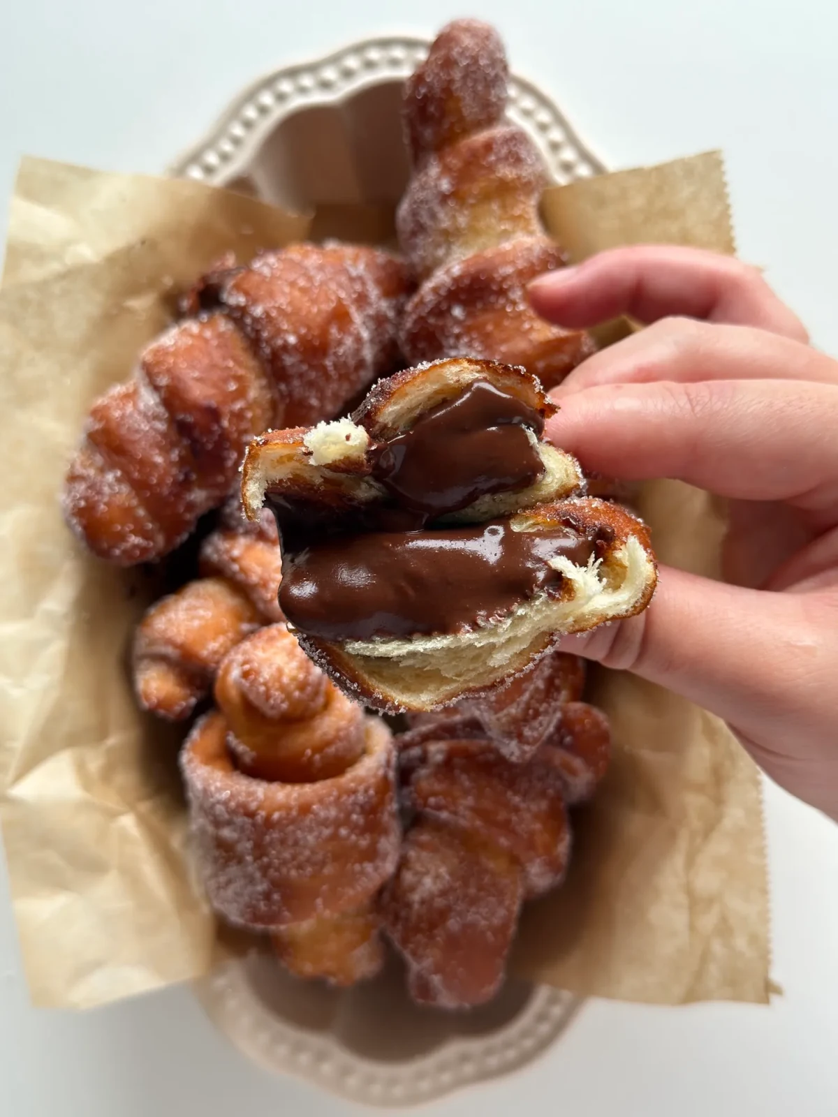 Mini Fried Croissants with Dark Chocolate Cream