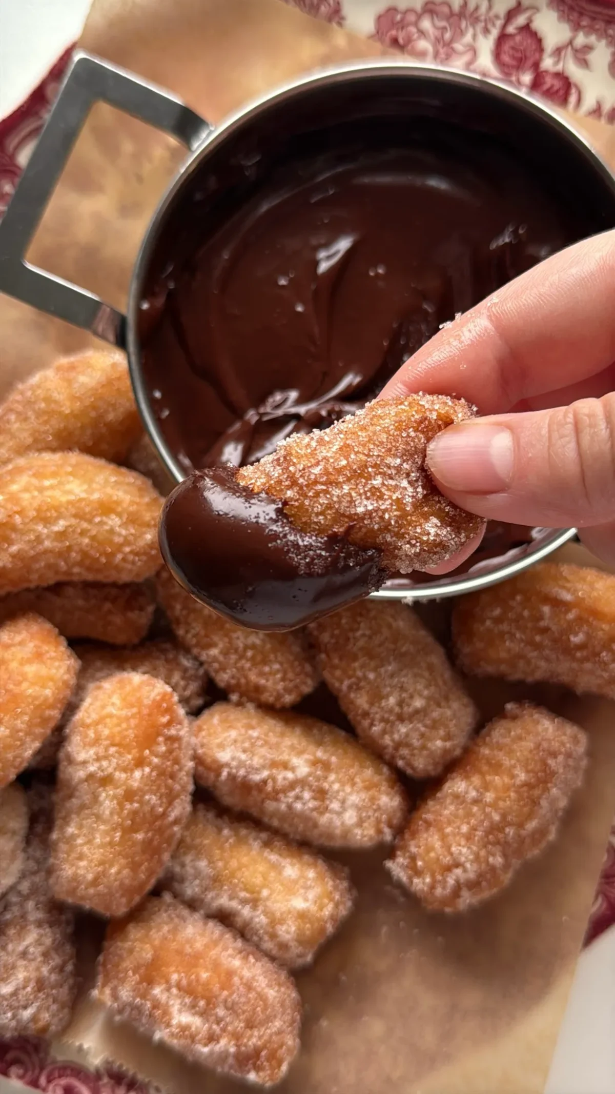 Churro Bites with Homemade Chocolate Sauce