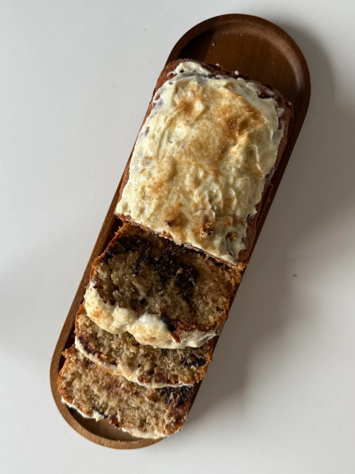 Cinnamon Roll Banana Bread with Cream Cheese Frosting