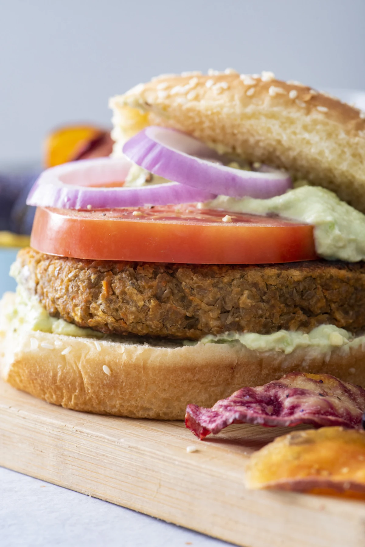 Lentil Chickpea Burgers with Avocado Yogurt Sauce